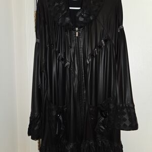 ​Happy King Black Trench Coat with Textured Collar, Hem & Cuffs